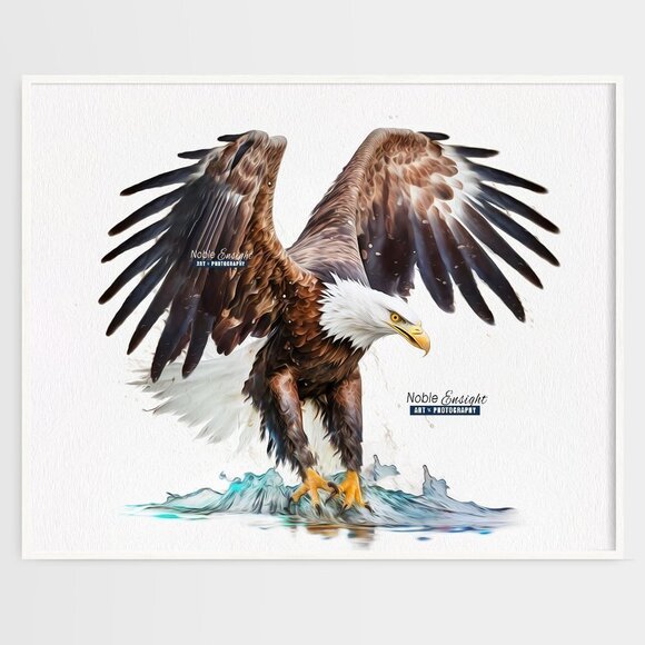 20x30 Bald Eagle Ocean Watercolor Oil Painting Art Poster Print - Picture 3 of 7